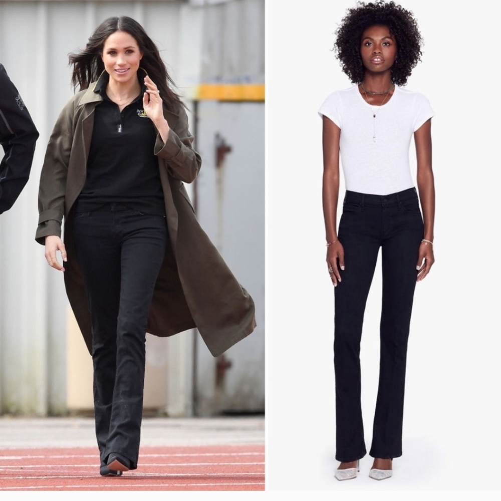MOTHER The Runaway Dashing & Dangerous Black Flare Wide Leg Jeans in Women's 28